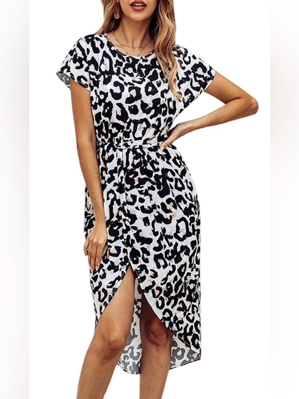 Women's Black and White Leopard Midi Dress | Size XL | Like New